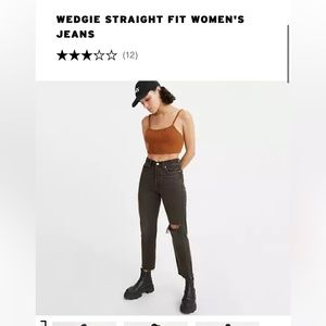 Levi Wedgie Straight Jeans, Cutoff bottoms, ripped in left knee. Size 28